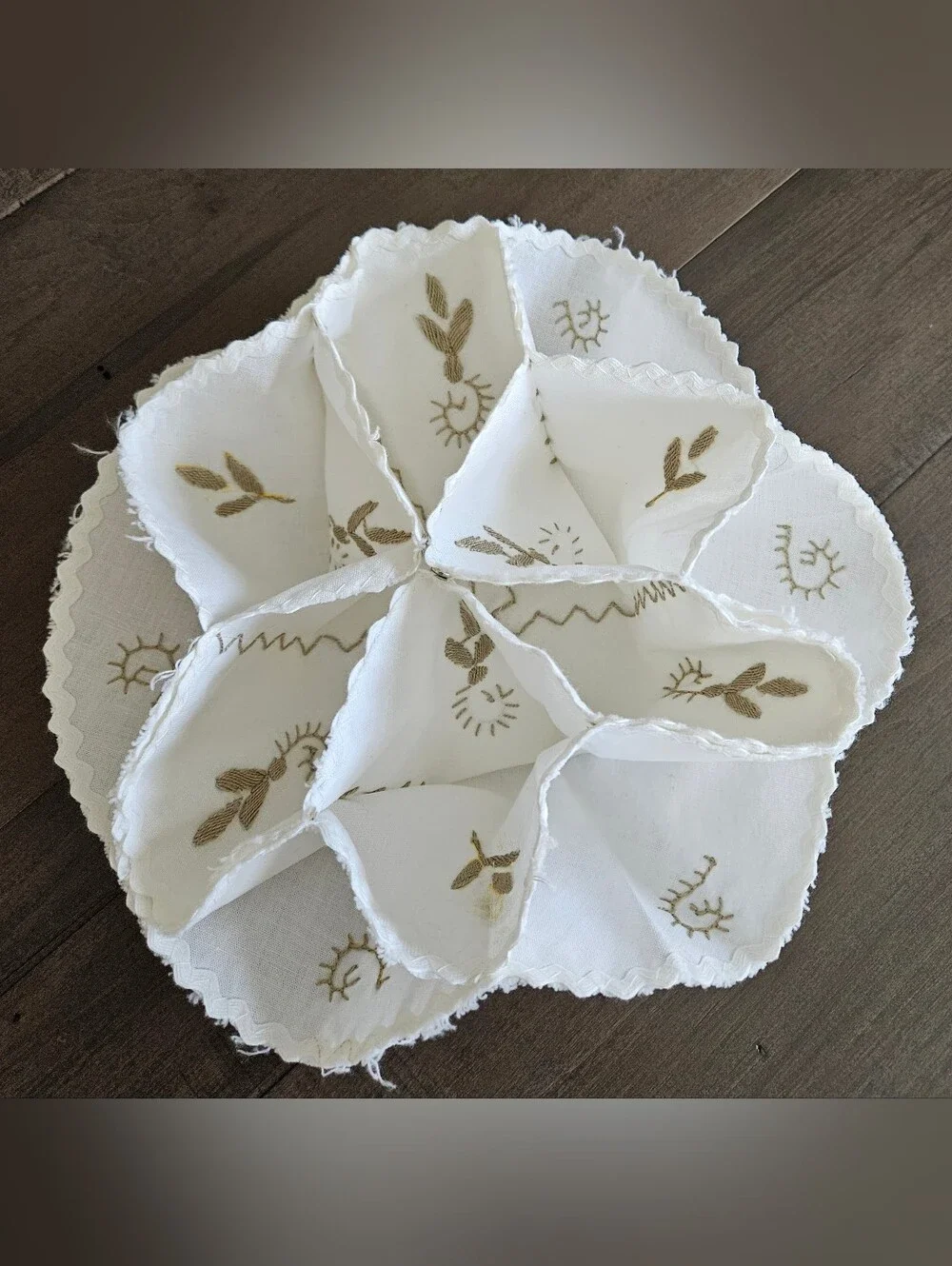 Vintage Fabric Linen Dinner Roll Biscuit Bread Warmer Holder Floral Embroidered